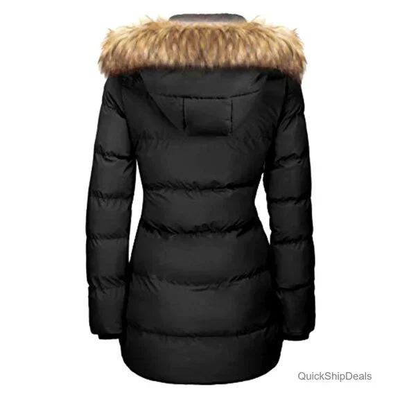 Women's Winter Puffer Coat with Removable Hood, Waterproof, Slim Fit
